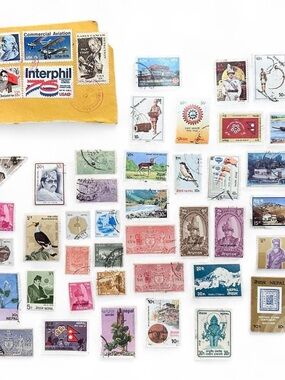 Assorted Multicolor Postage Stamp Art Collection